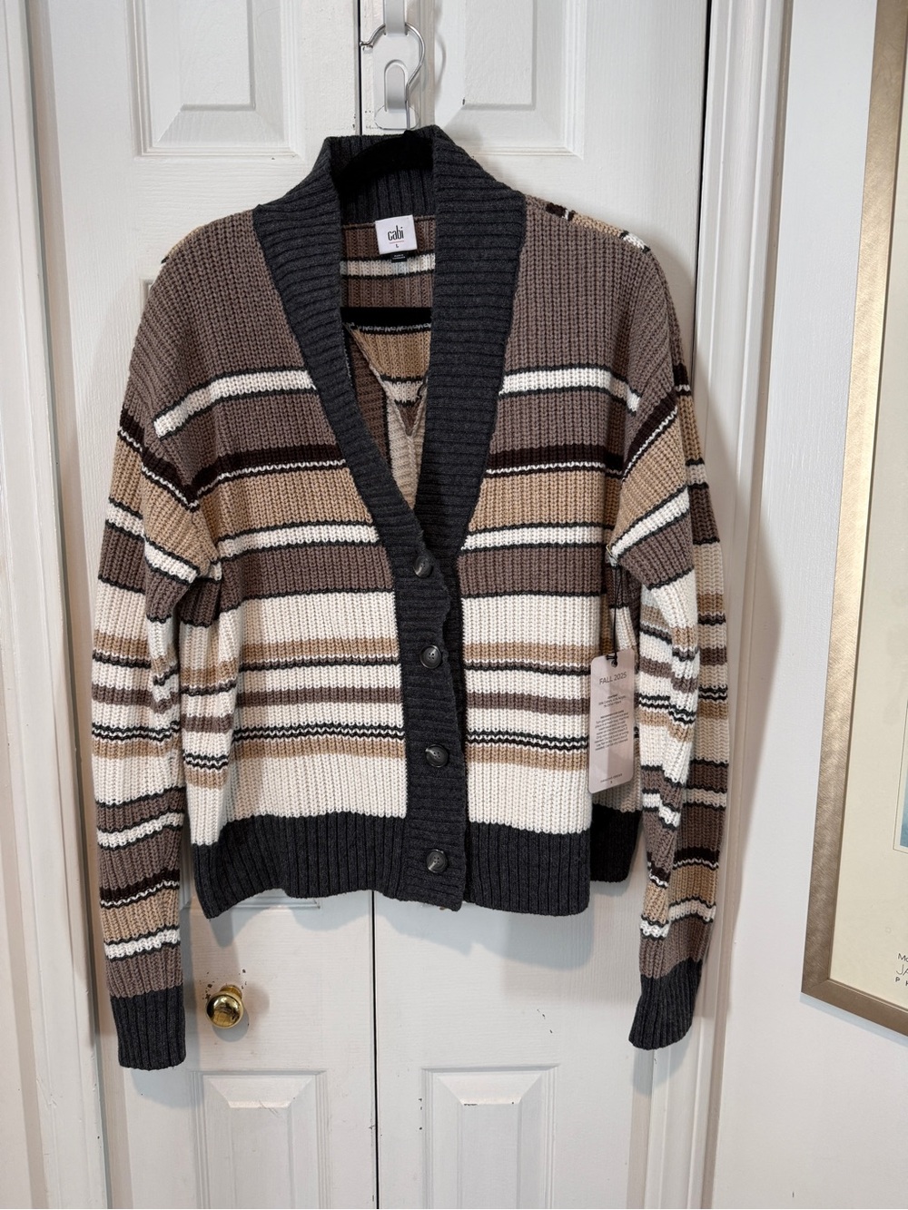 CAbi Cocoa StripedCardigan in Gray, Cream & Brown